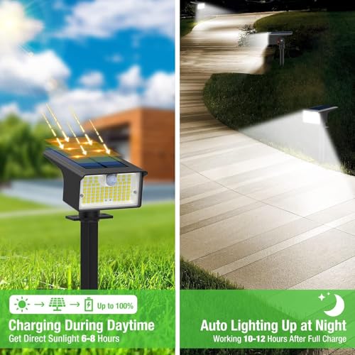 nipify Set of 3 Solar Motion Detector Lights, 62 LED Solar Outdoor Spotlight 3 Modes Outdoor Lighting Solar Light, Waterproof IP65 Solar Light for Garden, Pathway, Pathway, Cold White