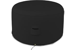 Covers & All Round Ottoman Cover, 12 Oz PVC Waterproof, UV & Weather Resistant Patio Garden Furniture Stool Protector Indoor Outdoor Use with Air Vents & Drawstrings (24" Diameter x 18" H, Black)
