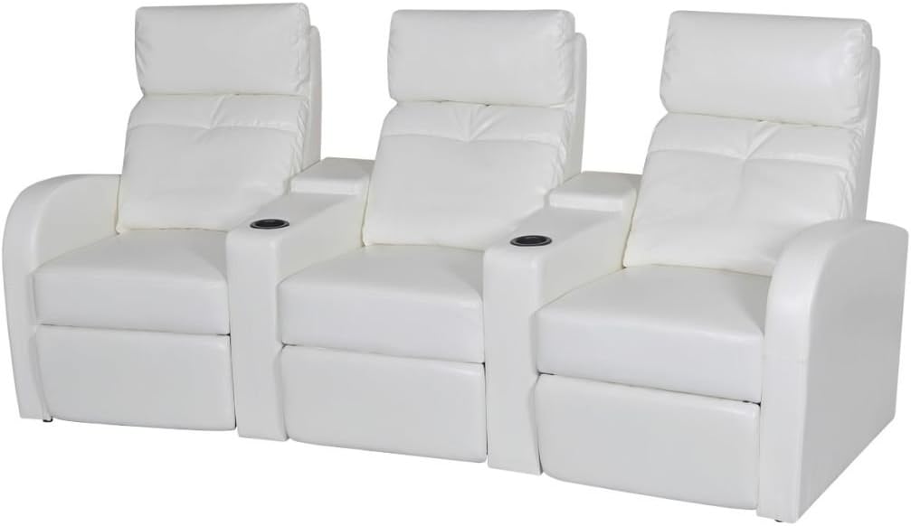 Unfade Memory Sofa Artificial Leather Reclining Sofa Couch for Living Room Furniture Home Cinema Recliner 3-seat White