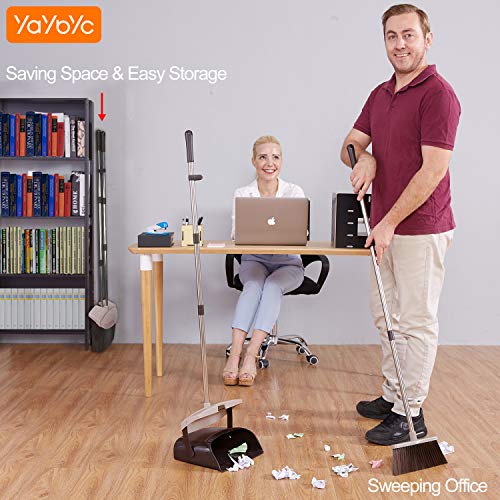 image for YaYbYc Broom and Dustpan Set with Lid Super Long Handle Lobby Broom wi