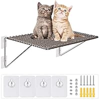 Purife Window Mount Large Cat Perch - Waterproof Breathable Rattan Weave Kitty Hammock Bed Kitty Sunny Seat Sill Perch, Strong Wall Mounted Cat Window Shelf Without Wire & Suction Space Saving