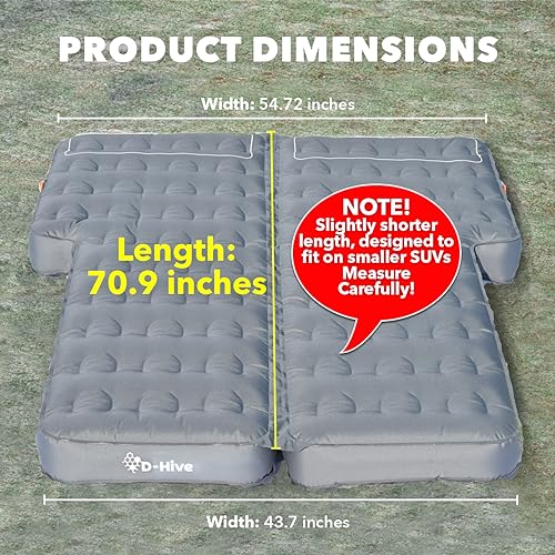 D-Hive Shortened Length - Unbeatable Durability SUV Air Mattress for Car Camping, Durable Extra Thick 300D Oxford Fabric, Quick Easy Set-Up w/Electric Pump, 180 cm