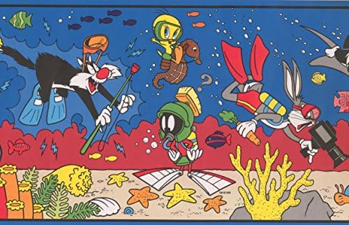 Looney Tunes Merry Melodies Cartoon Characters Colorful Wallpaper Border for Kids Playroom Bathroom, Roll 15' x 8.25''