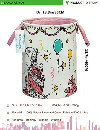 LANGYASHAN Storage Binï¼ŒCanvas Fabric Collapsible Organizer Basket for Laundry Hamper,Toy Bins,Gift Baskets, Bedroom, Clothes,Baby Nursery (Cake)