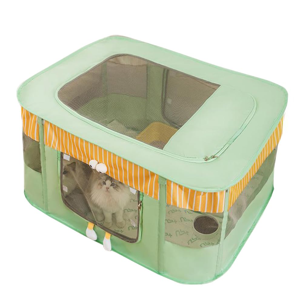 Foldable Pet Playpen, Portable Dog Cage Puppy Pen Cat Playpen, Indoor/Outdoor Pop up Pet Tent Fence (M, Green)