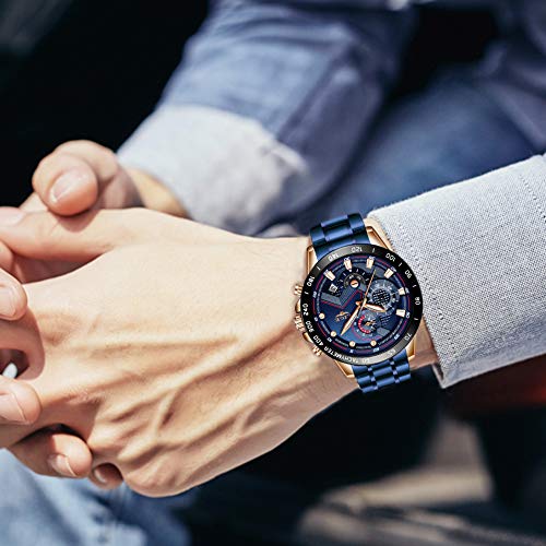 LIGE Relojes Hombre Moda Deportes Impermeable Analógico Cuarzo Acero Inoxidable Militar Azul Reloj Pulsera para Hombre - Imagen 6