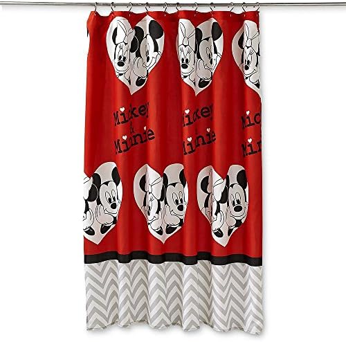 Mickey and Minnie Shower Curtain Fabric Red and Black Hearts 72" X 72" Colorful Bathroom Decor Disney