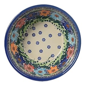 Traditional Polish Pottery, Handcrafted Ceramic Salad or Cereal Bowl 800 ml (d.16cm), Boleslawiec Style Pattern, M.702.Garland