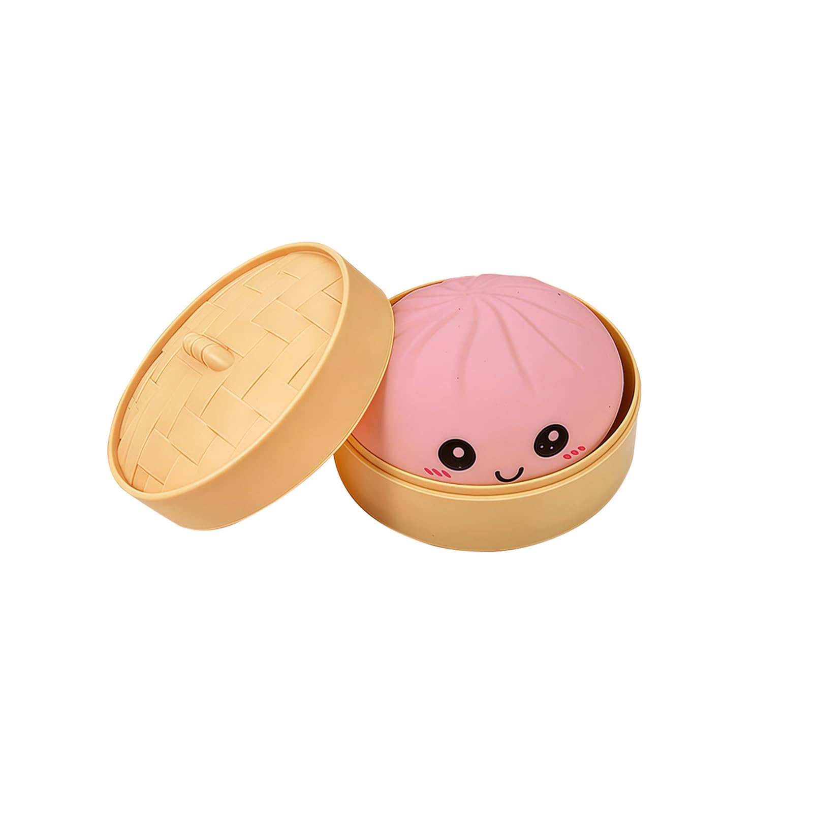 Giant Dumpling Squishy - 4 Inch Jumbo Mystery Stress Relief Ball with Rainbow Bun, Novelty Steamer Cage Packaging, Anxiety Decompression Fidget for Adults (Pink)