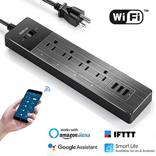 Smart Power Strip Alexa, SENDOW Wifi Surge Protector 4 AC Outlets 3 USB Ports Smart Outlets with Overload Switch/Timer/Wireless Voice Remote Control by Amazon Echo/Google Home