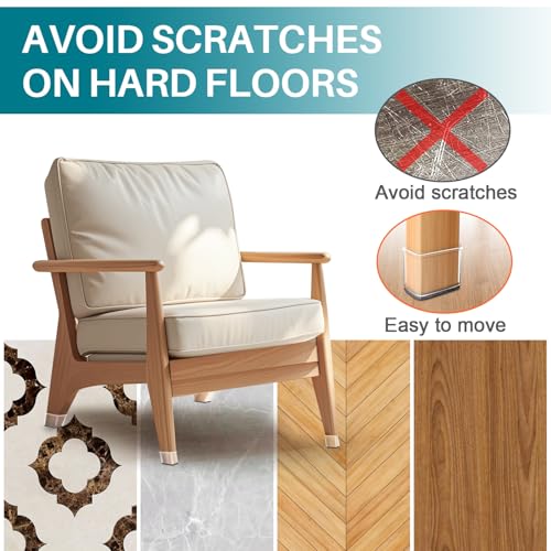 Chair Leg Caps Rectangular, Pack of 24 Chair Leg Protectors Silicone Transparent with Felt, Felt Gliders for Chairs, Protective Caps for Chair Legs for Hardwood Floors (Fit Length: 38-50mm, Width: 19-25mm)