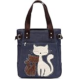 Kaukko Women's Canvas Handbag with Zipper, Shoulder Bag with Cute Cat, Blue One Size