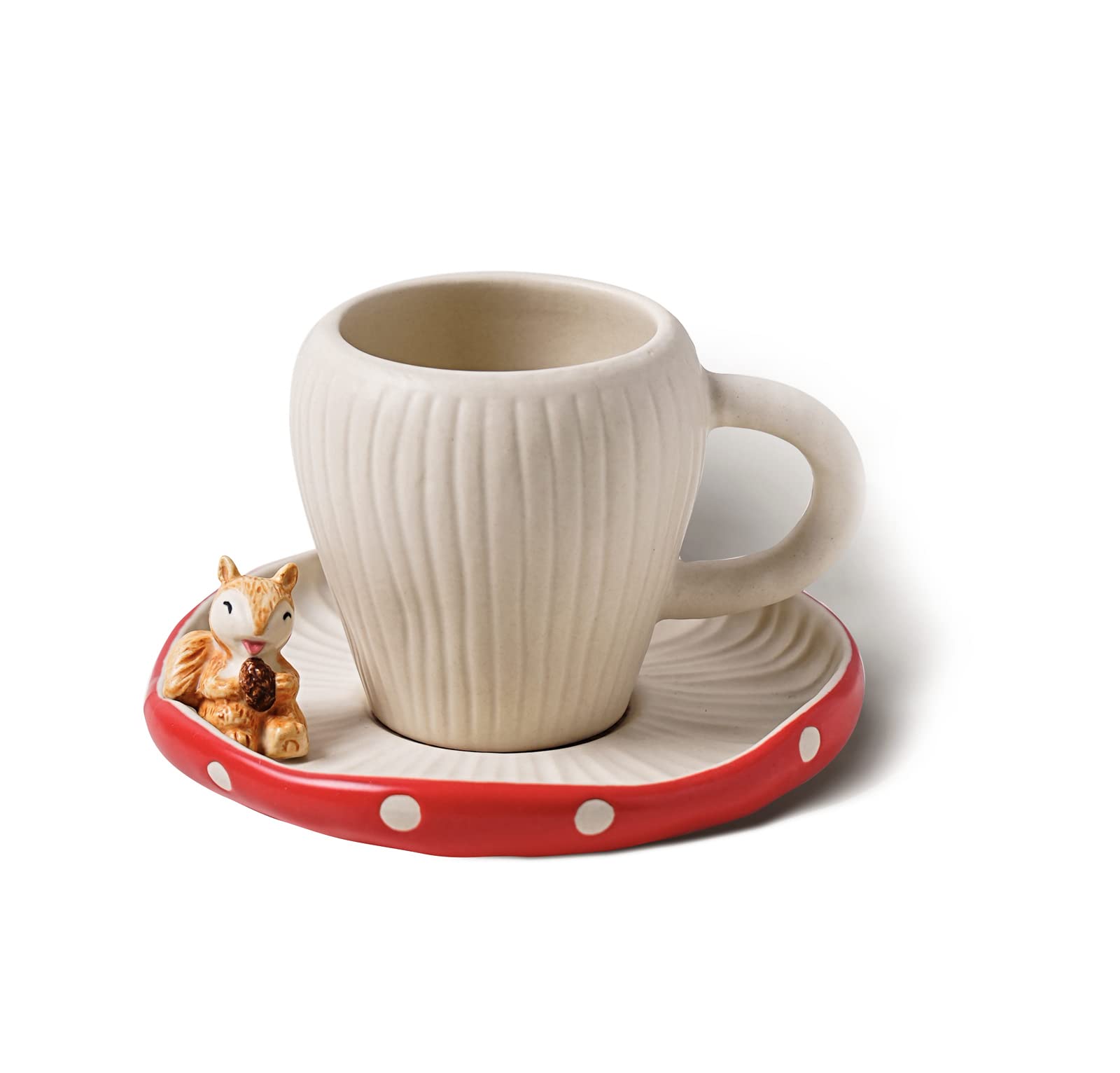 RESVUGA Cute Mushroom Mug with Cute Squirrel Saucer, Handmade Glaze Polka Dot, Safety Matt Ceramic Milk Mugs, 300ml Cartoon Tea Cup. Best Gifts for Women & Girls.