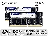 Timetec Hynix IC 32GB KIT(2x16GB) DDR4 2133MHz PC4-17000 Unbuffered Non-ECC 1.2V CL15 2Rx8 Dual Rank 204 Pin SODIMM Laptop Notebook Computer Memory RAM Module Upgrade (32GB KIT(2x16GB))