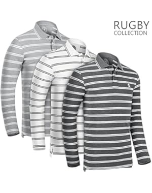Mens Long Sleeve Polo Shirts Striped, 100% Cotton