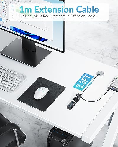 PHIXERO 7 Port USB 3.0 Hub Distributor, 5 Gbps USB Distributor, Multiport Adapter with 100 cm Cable, Compatible with All USB Port Devices (7 Port, 100 cm Cable)
