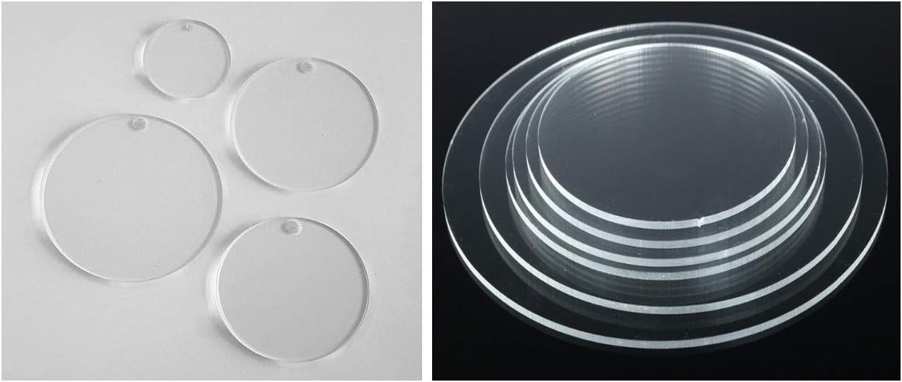100 Laser Cut Clear Acrylic Blank Round Discs Smooth Edge Transparent Plexiglass Circles 1/8 inch (3 mm) with or Without Holes DIY Crafts Keychains Jewelry Gift Tags (0.75", with Hole)