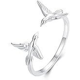 Izpack Cute Hummingbird Stacking Open Ring for Women 925 Sterling Silver Flying Bird Animal Adjustable Statement Wrap Finger Bands Eternity Promise Rings Dainty Jewelry Gifts Birthday