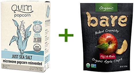 Quinn Foods Microwave Popcorn Just Sea Salt -- 3 Bags, ( 3 PACK ), Bare Organic Baked Crunchy Apple Chips Gluten Free Fuji &amp; Reds -- 3 oz
