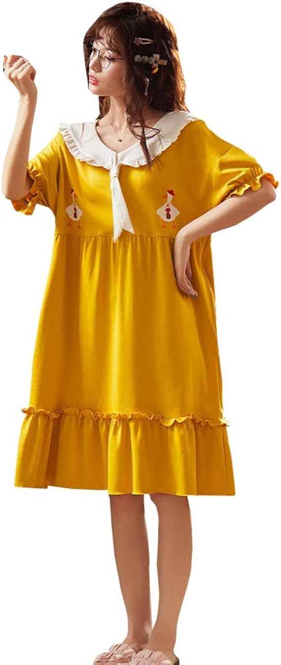 Amazon 今春花信 パジャマ ワンピース レディース 半袖 リボン 夏 可愛い ネグリジェ 部屋着 ルームウェア 寝巻き 良い肌触り お姫様 ゆったり ルームワンピース ネグリジェ 通販