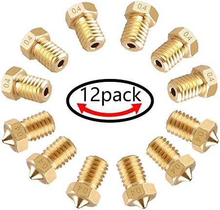 AIKEER 3D Printer Nozzle, 12Pcs M6 0.4MM Brass Extruder Print Head for E3D Makerbot 3D Printers
