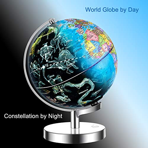 JARBO 8"/20cm Illuminated Constellation World Globe for Kids with Stand, Built-in LED Light Illuminates for Night View of Constellation, Learning Gift Detailed Globe for Kids, Powered by Battery - Thumbnail 5