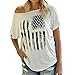 VANCOL Women's Print Sexy Slope Shoulder Short Sleeve White Loose Plus Size T-Shirt Top (XL)
