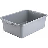 Winco 7" Gray Bus Box Dish Tub for Restaurants | Heavy-duty, Stackable storage, Easy-grip handles