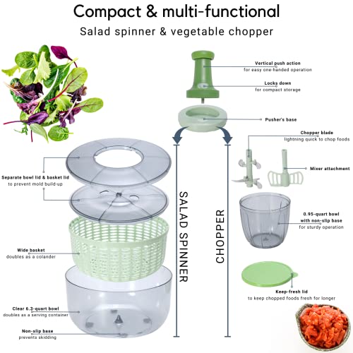 Brieftons Salad Spinner and Chopper Large 6.3Quart Lettuce Greens Vegetable Washer Dryer, with