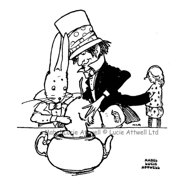 Mabel Lucie Attwell Mad Hatters Tea Party Stamps