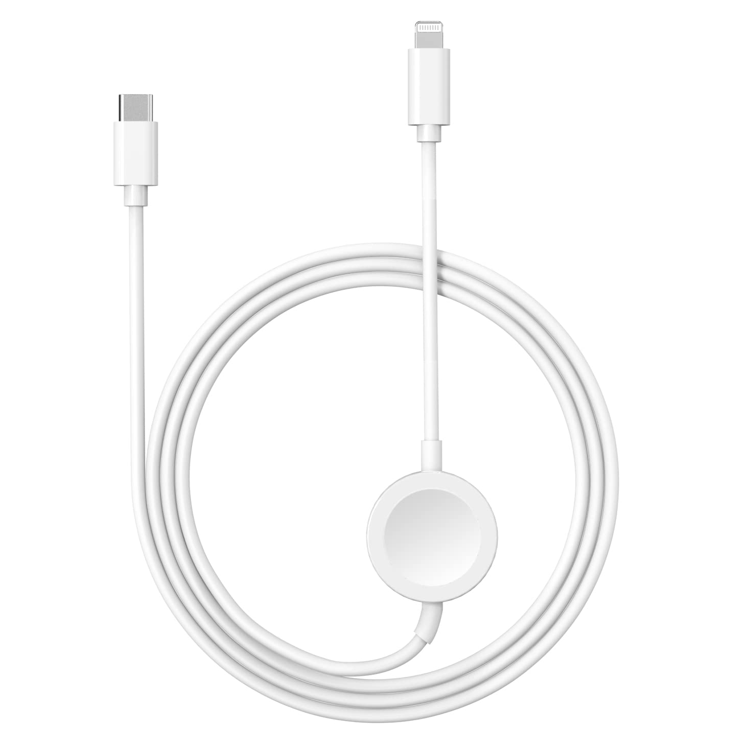 Marchpower 2 in 1 Watch Charger for Apple, 1.2M Magnetic Portable iWatch Fast Charging Cable Compatible with SE/8/7/6/5/4/3/2/1 & iPhone 14/13/12/11/Pro/XR, white