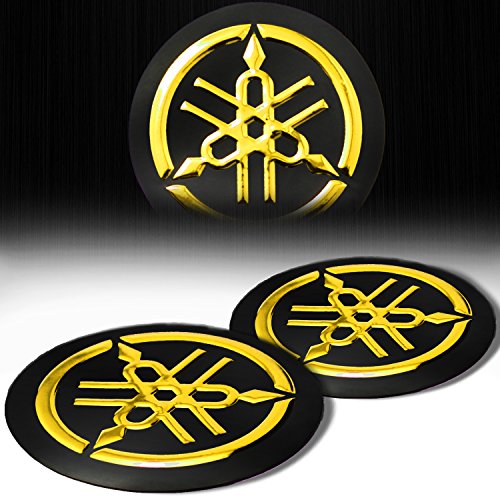 (Pack of 2) 2-1/8" 3D Emblem Decal Yamaha Logo Fairing/Fender Matte Black & Gold Sticker