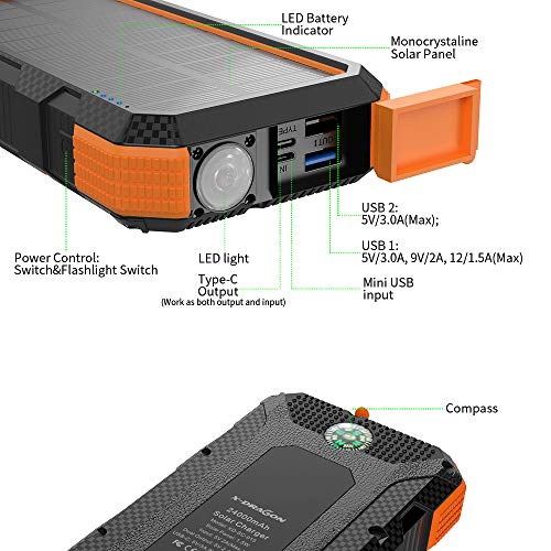 Portable Phone Charger XDRAGON 24000mAh Solar Phone Charger Power Bank