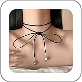 Andelaisi Boho Layered Velvet Bow Necklace Vintage Long Velvet Choker Necklace Black Satin Ribbon Bowtie Necklace Adjustable Heart Drop Necklace Jewelry for Women