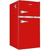Frigidaire Retro Compact Fridge Freezer Combo, 3.1 cu. ft. Capacity, Small Top Freezer Refrigerator, Mini Fridge with Built-in Bottle Opener – 19”"D x 20.5" W x 33.5" H (Red) on Fridge.com