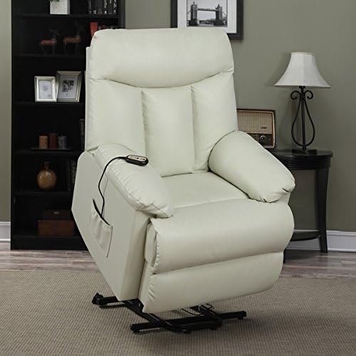 ProLounger Lya Cream Renu Leather Power Recline and Lift Wall Hugger Chair, Heavy Duty Steel Reclining Mechanism by Portfolio Home Furnishings