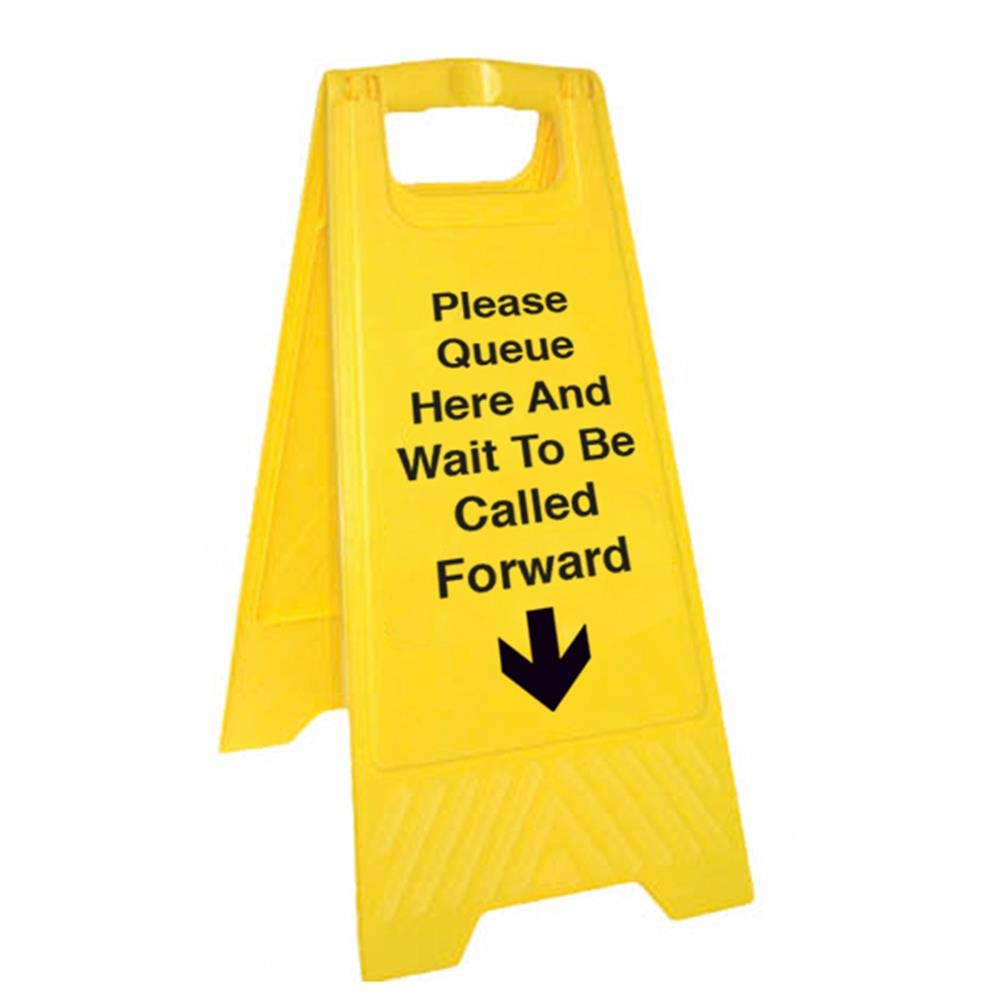 V Safety Please Queue Here And Wait To Be Called Distance - Double Sided Floor Sign