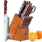 Homgeek Kitchen Knife Set,15-Piece Kitchen Knife Set with Block Wooden,German Stainless Steel,Chef Knife Set with Sharpener,Boxed Knife Sets