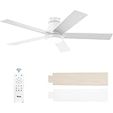 TCL 52" Modern Ceiling Fan with Lights, 5 Blades, 6 Speeds DC Reversible, Dimmable, White Flush Mount for Bedroom, Living Room and Garage