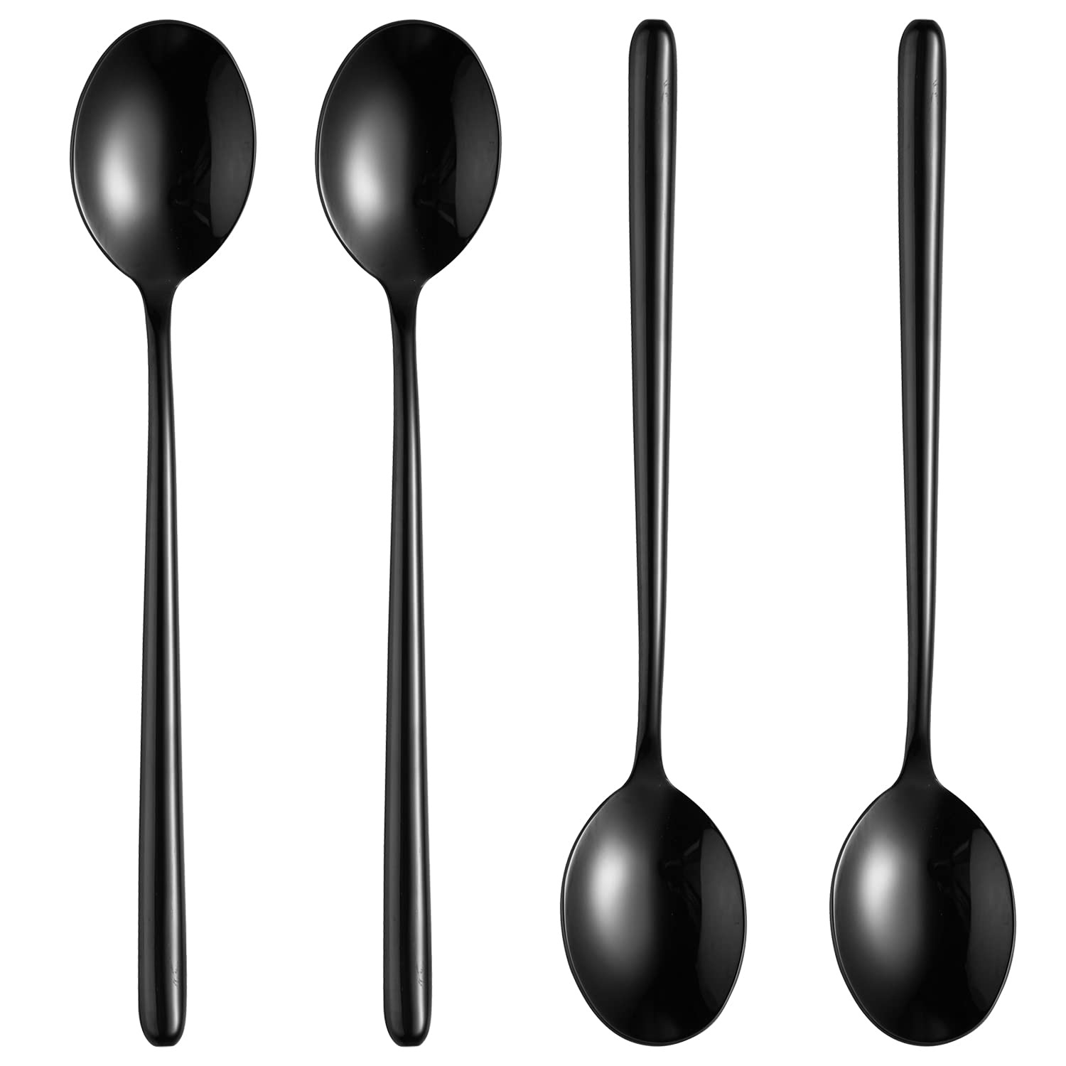 Steel Black Soup Spoon, Long Handled Great Circle Spoons,Korean Long Handle Soup Spoon,4 Pieces,8.7x1.6 Inches