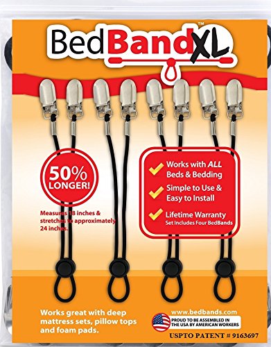 Bed Bandxl. Not Made in China. USA Worker Assembled. 50% Longer.. Smooth Sheets on any Bed. Bed Sheet Band, Holder, Gripper, Suspender, Strap. Sleep Better.