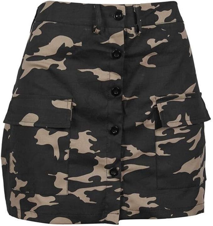 Women Camo Mini Denim Skirt with High Waist Classic Streetwear Shirt A