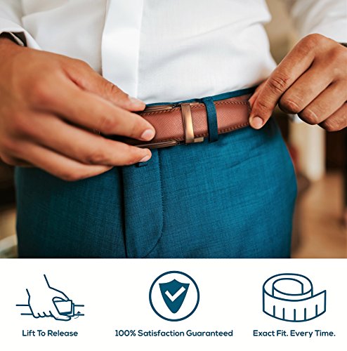 Marino Men's Genuine Leather Ratchet Dress Belt with Open Linxx Leather Buckle, Enclosed in an Elegant Gift Box - Burnt Umber - Style 162 - Custom: Up to 44" Waist