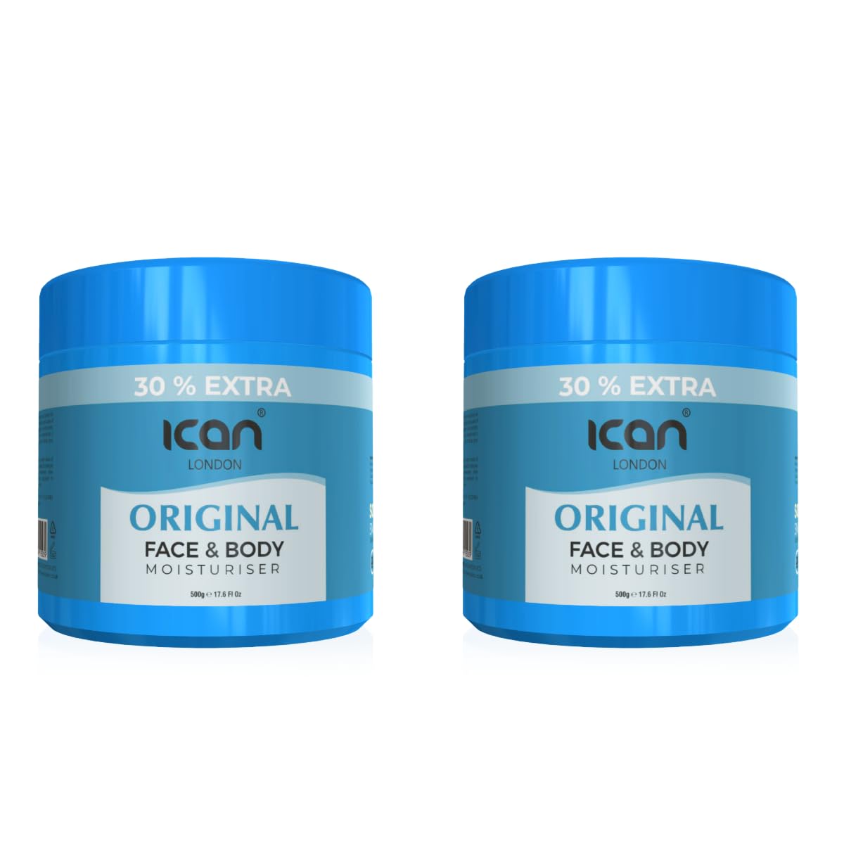 ican London Original Daily Face & Body Moisturiser Cream 2 x 500g