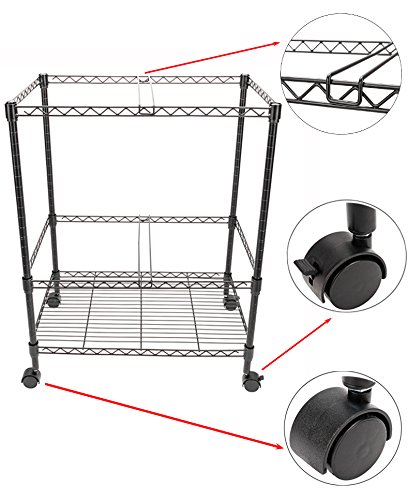 FCH 2-Tier Metal Rolling File Cart Portable File Cart for Letter Size and Legal Size Folder with 4 Rolling Wheels Black