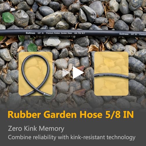 Guitrees 100FT 5/8 Heavy Duty Rubber Garden Hose - 300psi Working, 1000psi Burst - Hot/Cold Water - Five-Layered Braiding for Durability - Versatile for Gardening, Agriculture, Construction(Black)