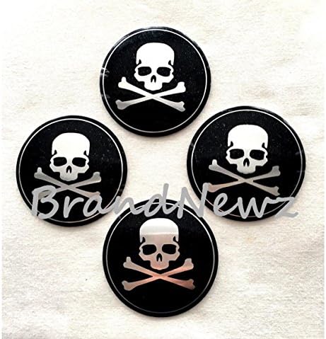 SKULL WITH CROSS BONE EMBLEM WHEEL CENTER CAP STICKERS LOGO BADGE WHEEL TRIM 65 MM DOME SET OF 4