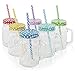 Golden Spoon Glass Drinking Jar/Mug with Handle, Stainless Steel Lid, Stainless Steel Colored Lid, Colored Straws, Regular Mouth, Dishwasher Safe, BPA Free, Set of 6 (16 oz/Pint)