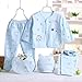 MIOIM Newborn Baby 0-3M Boys Girls Cotton Tops Hat Pants Outfit Sets 5PCS Blue