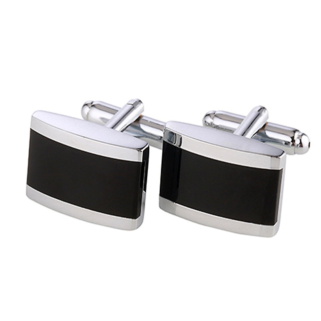 DonDon® Men's Cufflinks Stainless Steel Silver / Black - Delivered in Velvet Bag